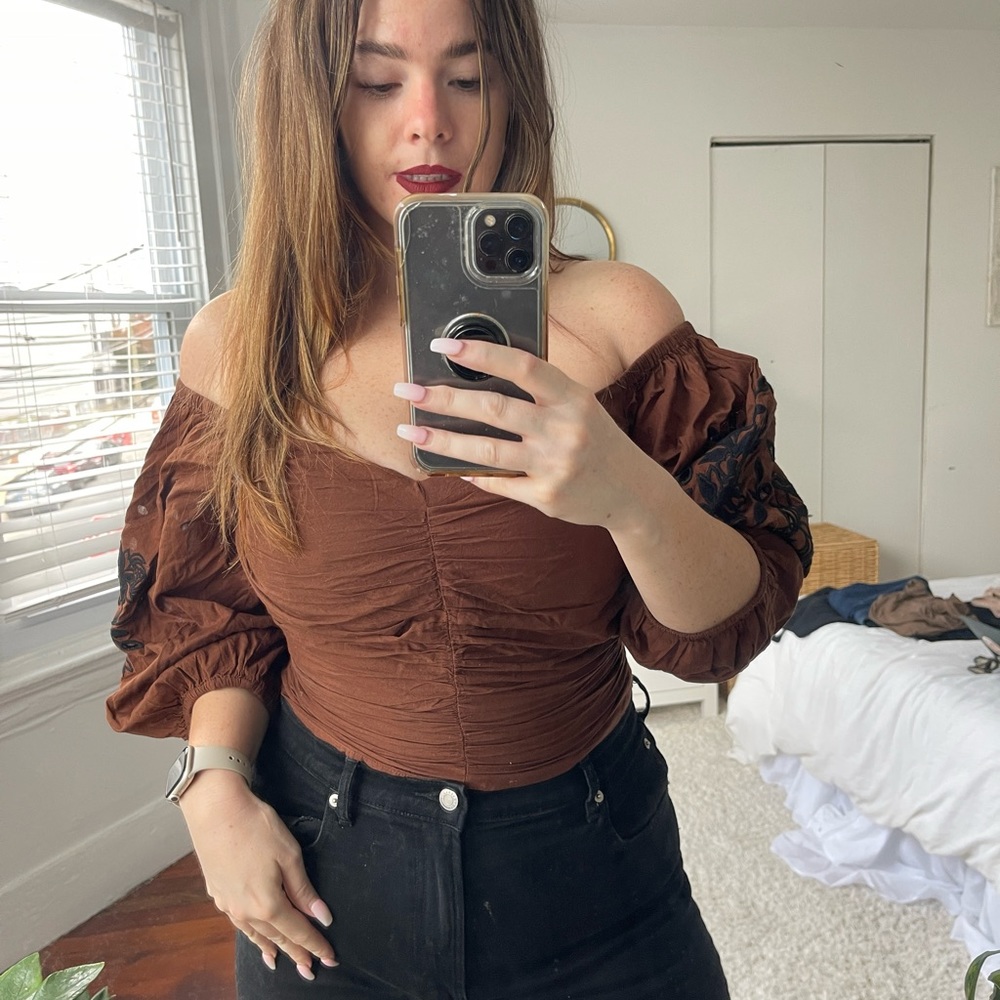 Express brown off the shoulder blouse